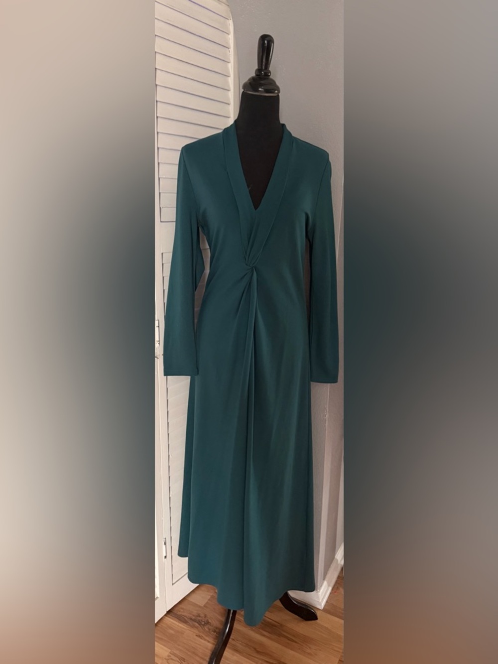 Soft Surroundings Teal Green Long-Sleeve Twist Front Dress